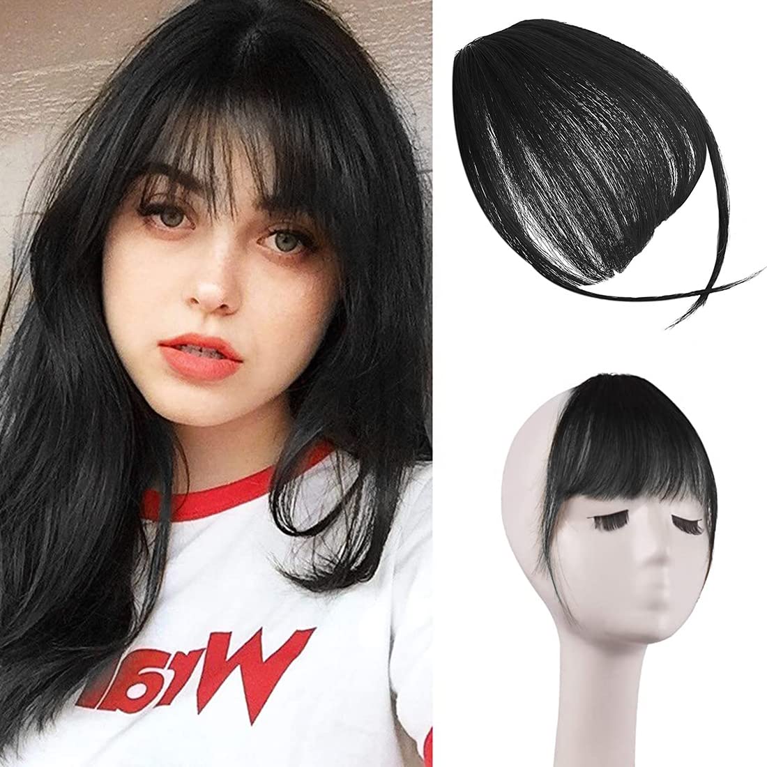 MAYCREATE Hair Extensions for Women Black Artificial Soft Hair Bang Front Hair Extension Clip Hair Fringes Hair Extensions Women & Girls - 1 MAYCREATE Hair Extensions for Women Black Artificial Soft Hair Bang Front Hair Extension Clip Hair Fringes Hair Extensions Women & Girls - 1